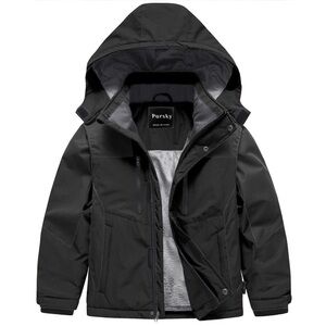 Pursky Boy's Black Waterproof Ski Jacket Kids Winter Snow Coats Fleece Raincoats